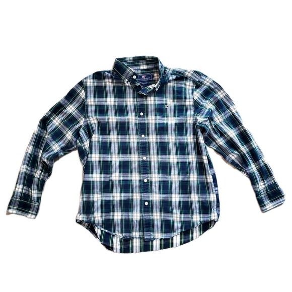 Vineyard Vines Men's Size‎ Large Long Sleeve Green Blue Plaid Whale Shirt - Picture 2 of 9